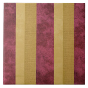 Contemporary Striped Cranberry, Gold, Buttercream Tile
