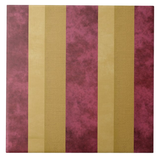 Contemporary Striped Cranberry, Gold, Buttercream Tile (Front)