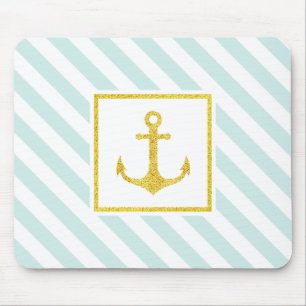 Contemporary Striped Design Golden Anchor Mouse Mat