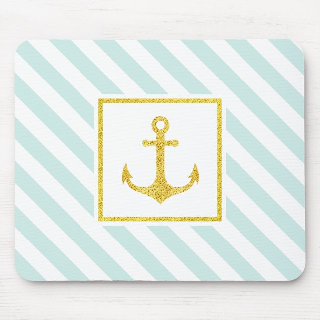 Contemporary Striped Design Golden Anchor Mouse Mat (Front)