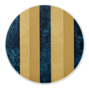 Contemporary Striped Royal Blue, Gold, Buttercream Ceramic Knob