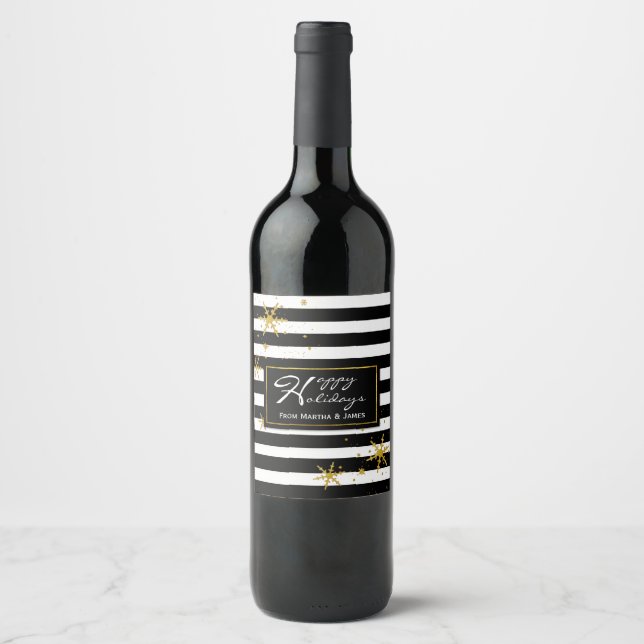 Contemporary Stripes Christmas Wine Label (Front)
