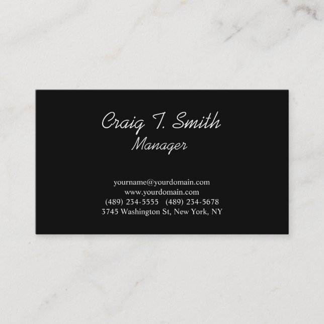 Contemporary Stylish Plain Black White Business Card (Front)