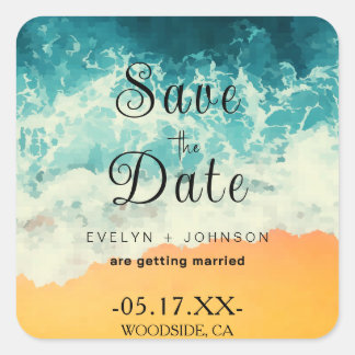  Contemporary Summer Ocean Beach Wedding  Square Sticker