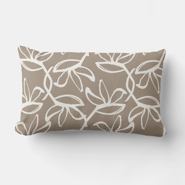 Contemporary Taupe Floral  Lumbar Cushion (Front)