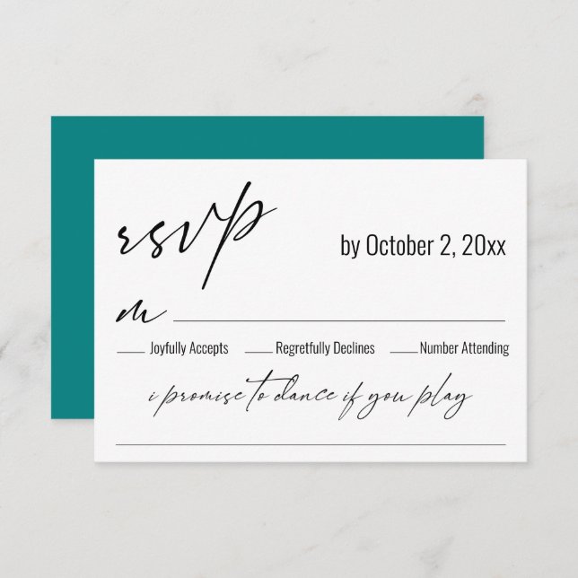 Contemporary Teal Back Song Request Wedding RSVP Card (Front/Back)