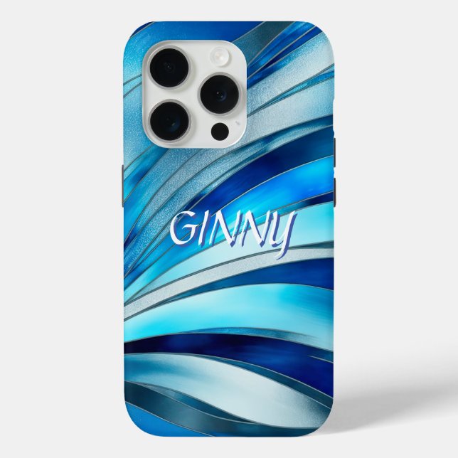 Contemporary Teal Blue Wave Pattern Case-Mate iPhone Case (Back)