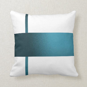 Contemporary Teal Strip White Pillow- Cushion