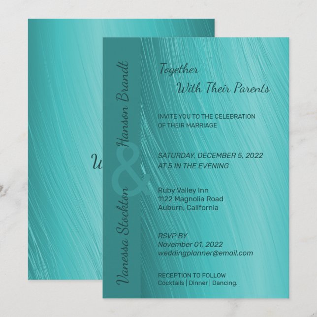 Contemporary Teal Wedding Invitation (Front/Back)