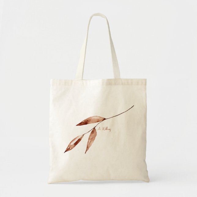 Contemporary Terracotta Custom Name Foliage Stem Tote Bag (Front)
