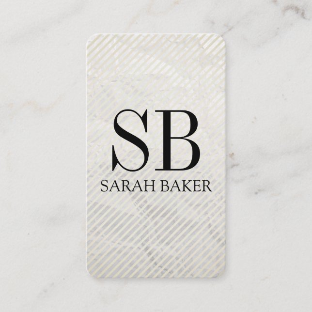Contemporary Texture Monogram and Stripes Business Card (Front)