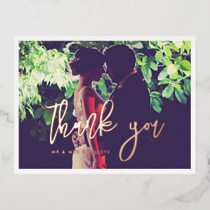 Contemporary Thank you photo rose gold postcard
