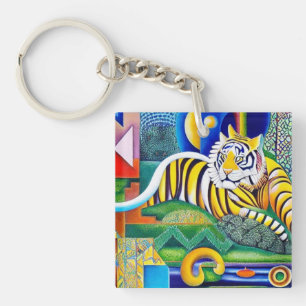 Contemporary Tiger Art - Eye-Catching Decor Key Ring