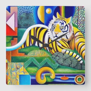 Contemporary Tiger Art - Eye-Catching Decor Square Wall Clock