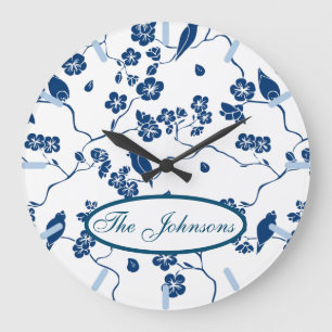 Contemporary Toile Birds & Florals Large Clock