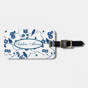 Contemporary Toile Birds & Florals Luggage Tag