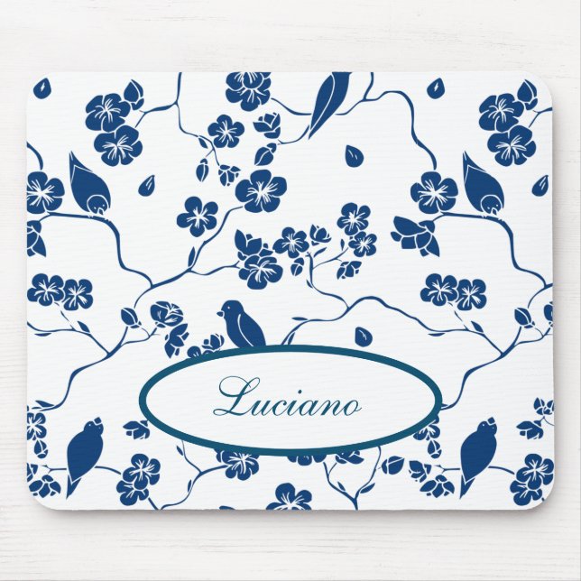 Contemporary Toile Birds & Florals Mouse Mat (Front)