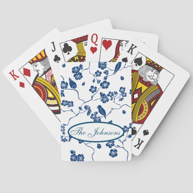 Contemporary Toile Birds & Florals Playing Cards (Back)