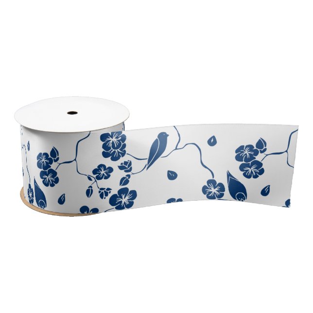 Contemporary Toile Birds & Florals Satin Ribbon (Spool)