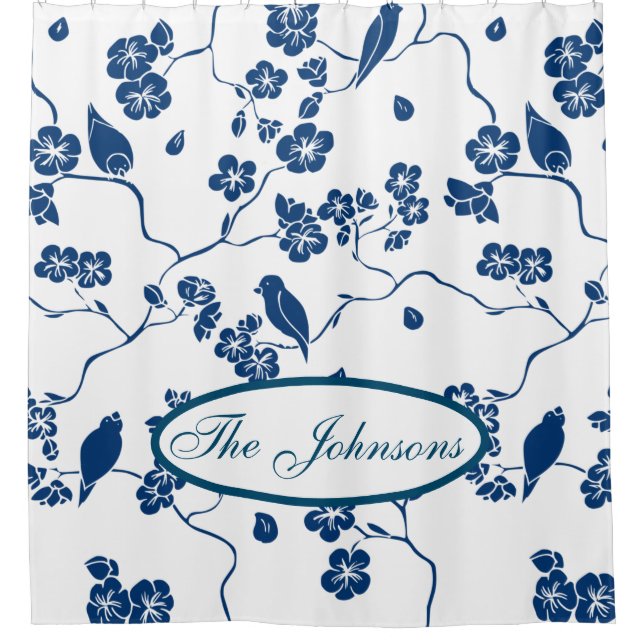 Contemporary Toile Birds & Florals Shower Curtain (Front)
