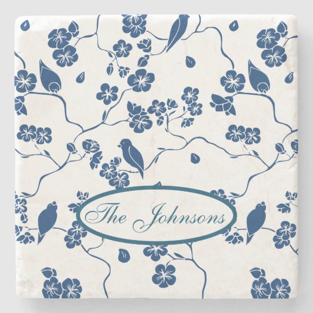 Contemporary Toile Birds & Florals Stone Coaster (Front)