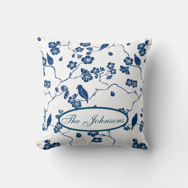 Contemporary Toile  Birds & Florals Throw Pillow (Front)