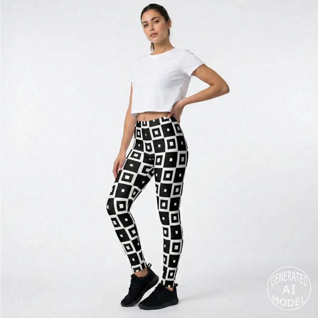 Contemporary Trendy Black & White Squares Pattern Leggings (Creator Uploaded)