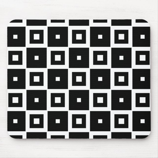 Contemporary Trendy Black & White Squares Pattern Mouse Mat (Front)