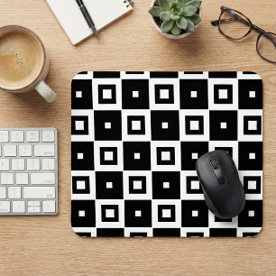 Contemporary Trendy Black & White Squares Pattern Mouse Mat