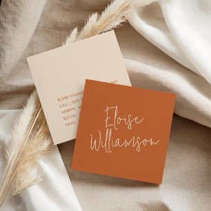 Contemporary Trendy Chic Bold Calligraphy Orange Square Business Card