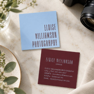 Contemporary Trendy Chic Bold Typography Burgundy Square Business Card