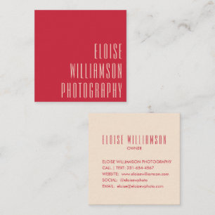 Contemporary Trendy Chic Bold Typography Red Square Business Card