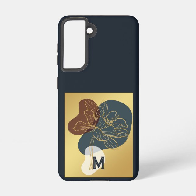 Contemporary Trendy Monogram Gold Whimsical Floral Samsung Galaxy S21 Case (Back)