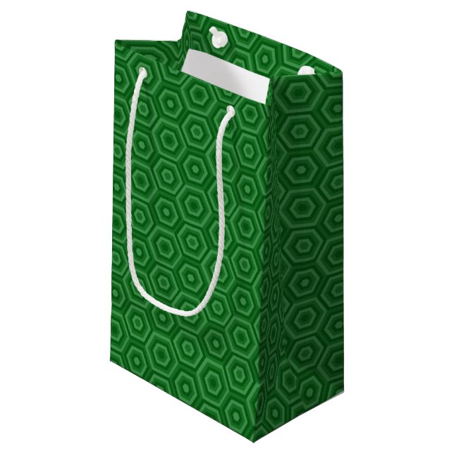 Contemporary Tri-tone Green Hexagons Small Gift Bag (Front Angled)