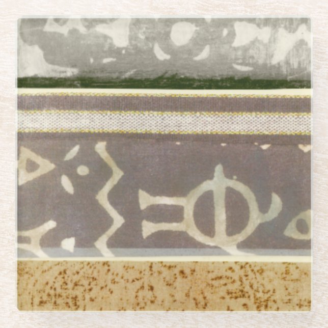 Contemporary Tribal Pattern Painting Glass Coaster (Front)