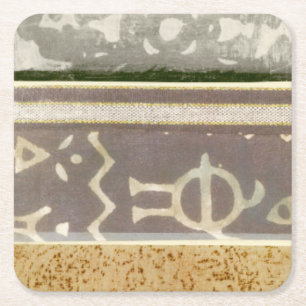 Contemporary Tribal Pattern Painting Square Paper Coaster