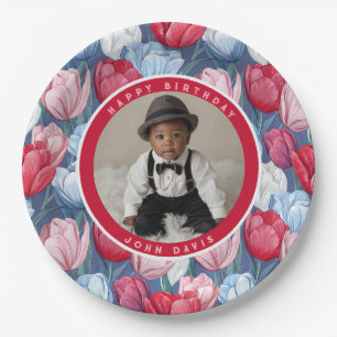 Contemporary Tulip Themed 90Th Birthday Paper Plate