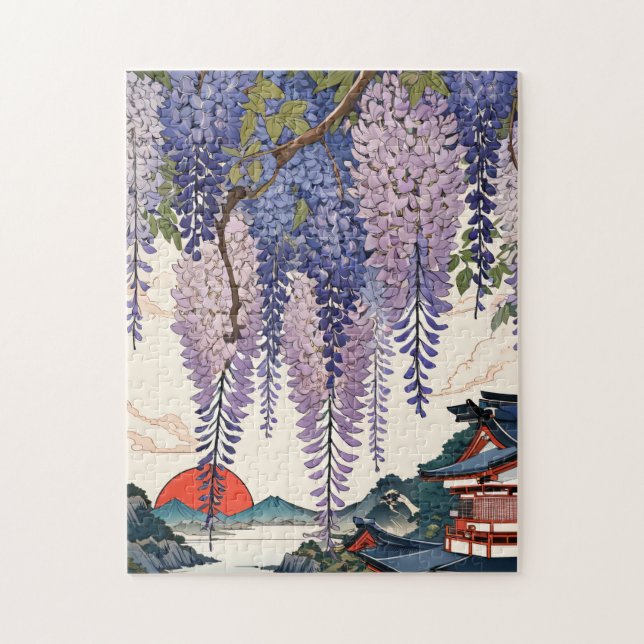 Contemporary ukiyoe, Wisteria japonica Jigsaw Puzzle (Vertical)