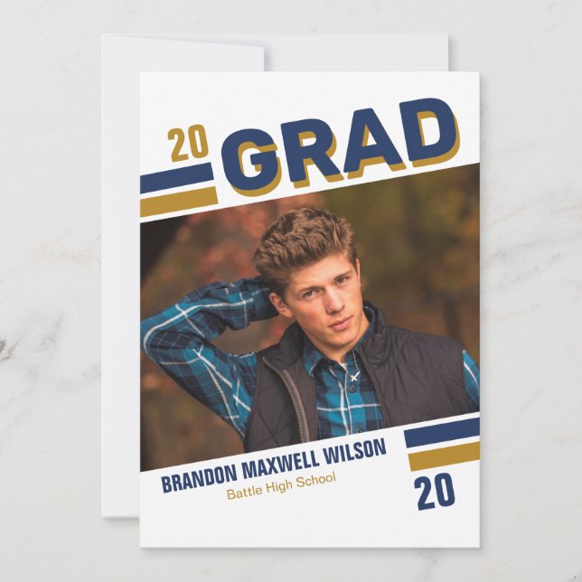 Contemporary Varsity Grad Photo Card (Front)
