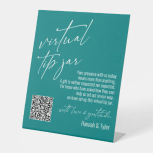 Contemporary Virtual Tip Jar QR Code Teal Pedestal Sign