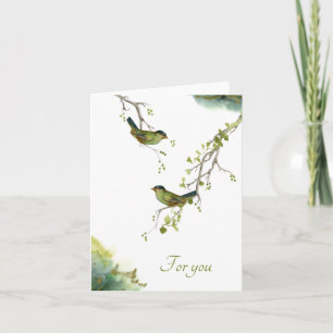 Contemporary Watercolor Birds on Berry Branches Card