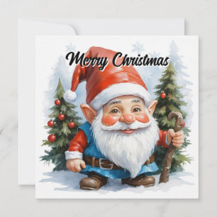 Contemporary Watercolor Gnome - Trendy Whimsical Holiday Card