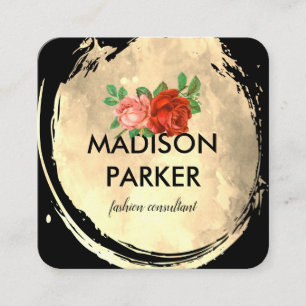 Contemporary Watercolor Gold Brushed Roses Square Business Card