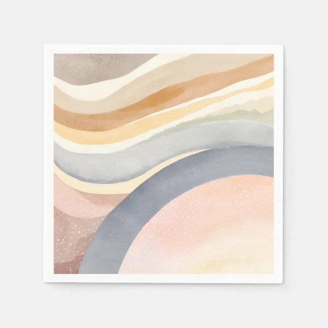 Contemporary Waves | Neutral Modern Watercolor Napkin (Front)