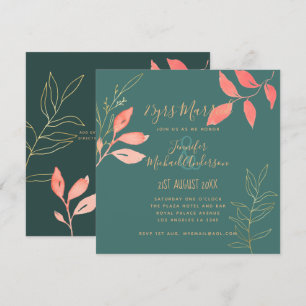 Contemporary WEDDING ANNIVERSARY Coral Turquoise Invitation