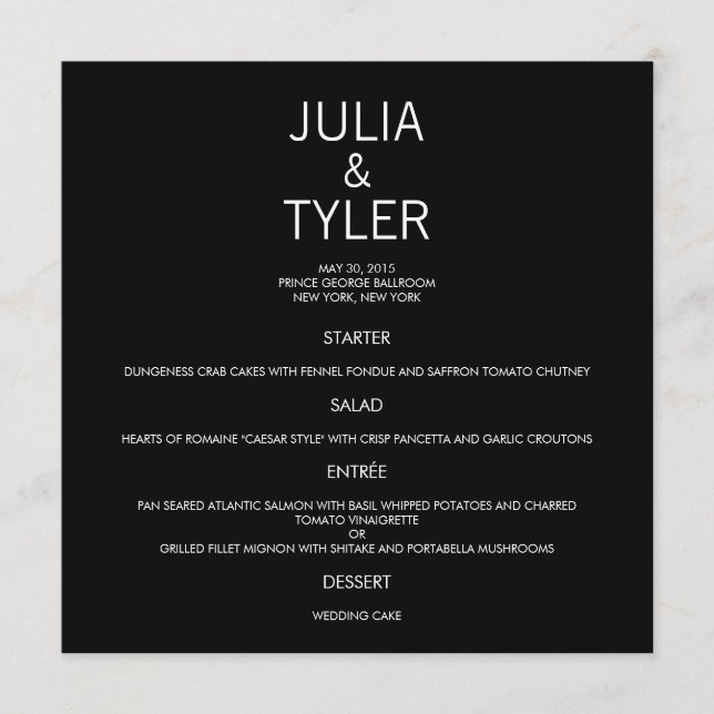 Contemporary Wedding Menu Card (Front)