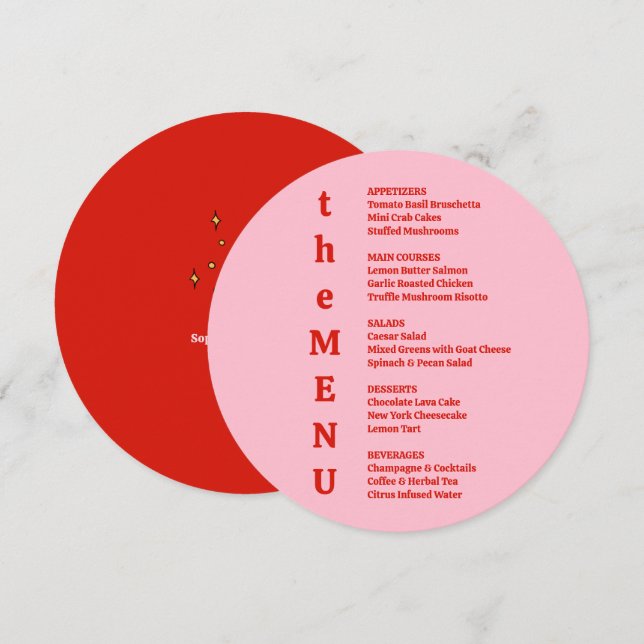 Contemporary Whimsical Red and Pink Wedding  Menu (Front/Back)