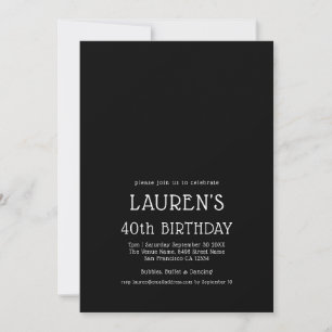 Contemporary White Black 40th Birthday Party Invitation