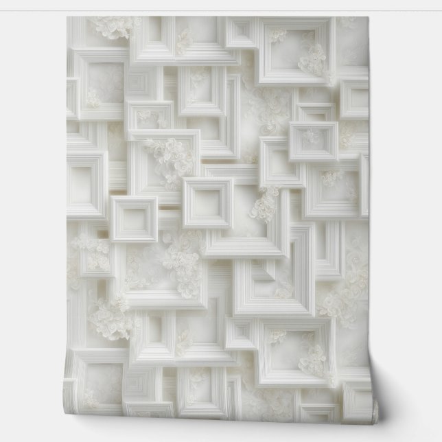 Contemporary White Box with Abstract Florals Wallpaper (Unrolling)