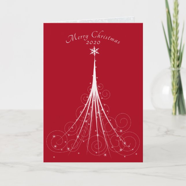 Contemporary white holiday star tree card (Front)